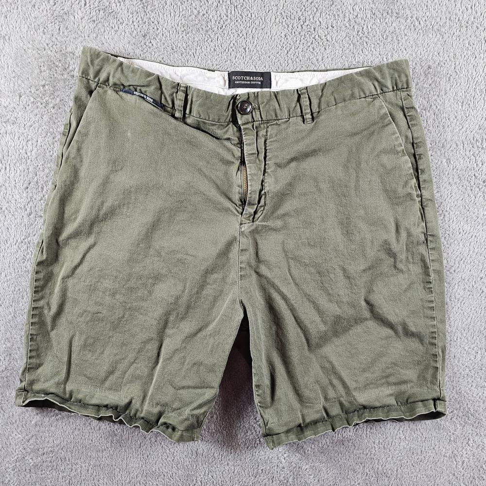 Scotch & Soda Olive Green Chino Shorts Size 33 Amsterdam Couture Cotton Faded